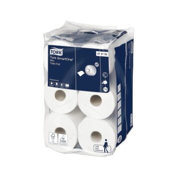 Tork T9 SmartOne Mini Toilet Rolls 472193 Pack 12 | Soft tissue with high brightness for a lasting impression | High capacity = less maintenance