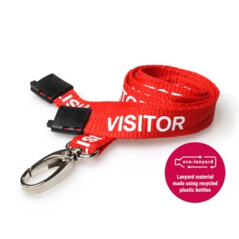 15mm Recycled Red Visitor Lanyards Metal Lobster Clip [Pack of 100] | Printed textile lanyard | Made with recycled plastic bottles | Fusion Office UK