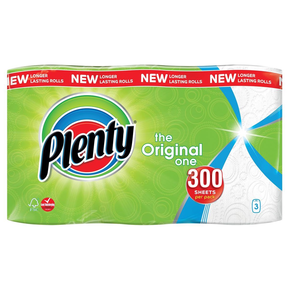 Plenty Kitchen Rolls - The Original One - 100 Sheet Roll [Pack 3] | Plenty is Wettable, Wringable & Scrubbable | NEW Power-X structure | Fusion Office UK